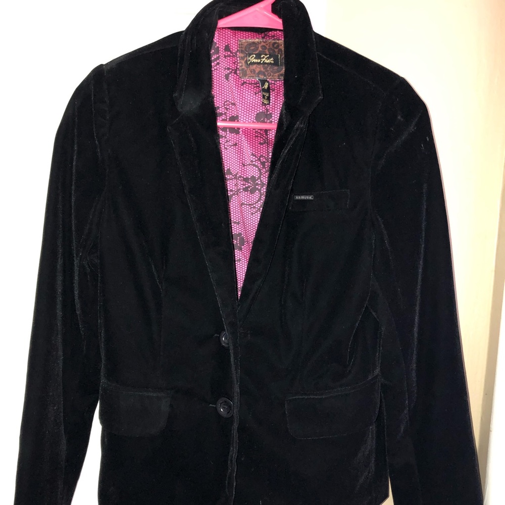 Iron fist faux velvet blazer